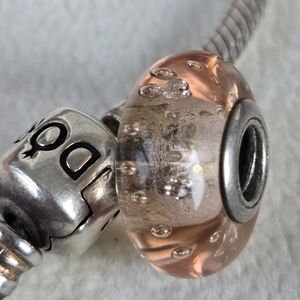 PANDORA Pink EFFERVESCENCE CZ Murano GLASS Charm Bead 791615CZ